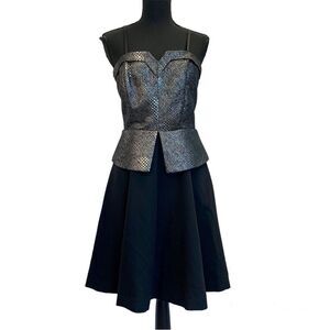 DS Gray black metallic snake print peplum Bustier corset A-line strapless dress